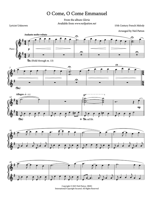 O Come, O Come, Emmanuel (Digital Sheet Music)
